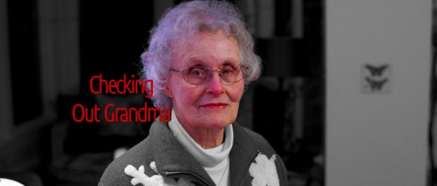 Checking Out Grandma grandmother in Christmas sweater