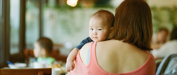 My Milf mother with infant on shoulder