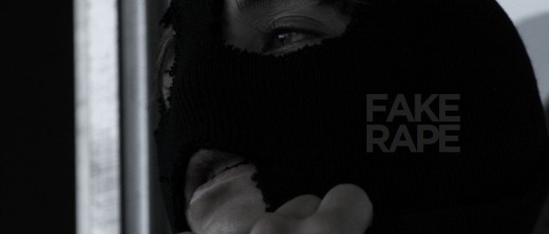 Fake Rape man putting on a ski mask
