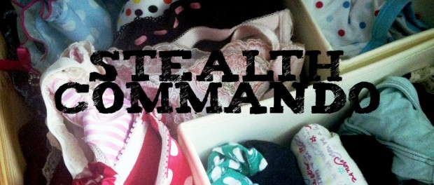 Stealth Commando panties organized in an underwear drawer